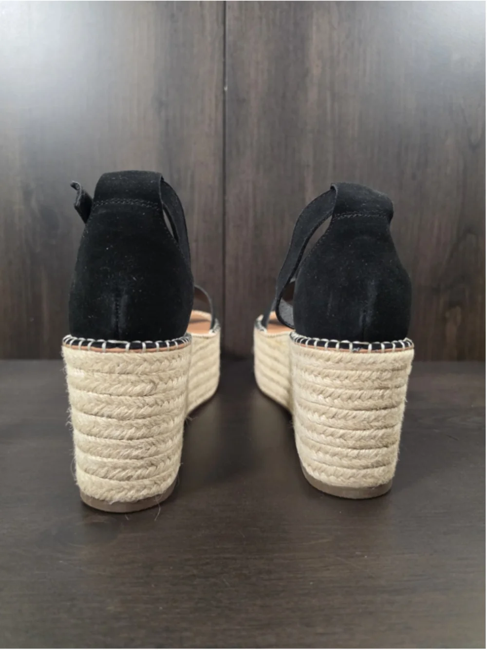 Aqua Ria SUEDE LEATHER Macrame Chunky Espadrille Platform Sandal BLACK 9.5 M